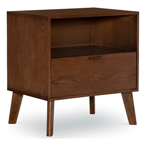 linon moore mid century modern wooden nightstand in brown