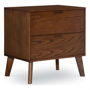 Linon Moore Nightstand Two Drawers Tapered Legs in Medium Brown Wood