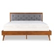 Linon Moore Mid Century Upholstered Platform King Bed Frame in Brown Wood