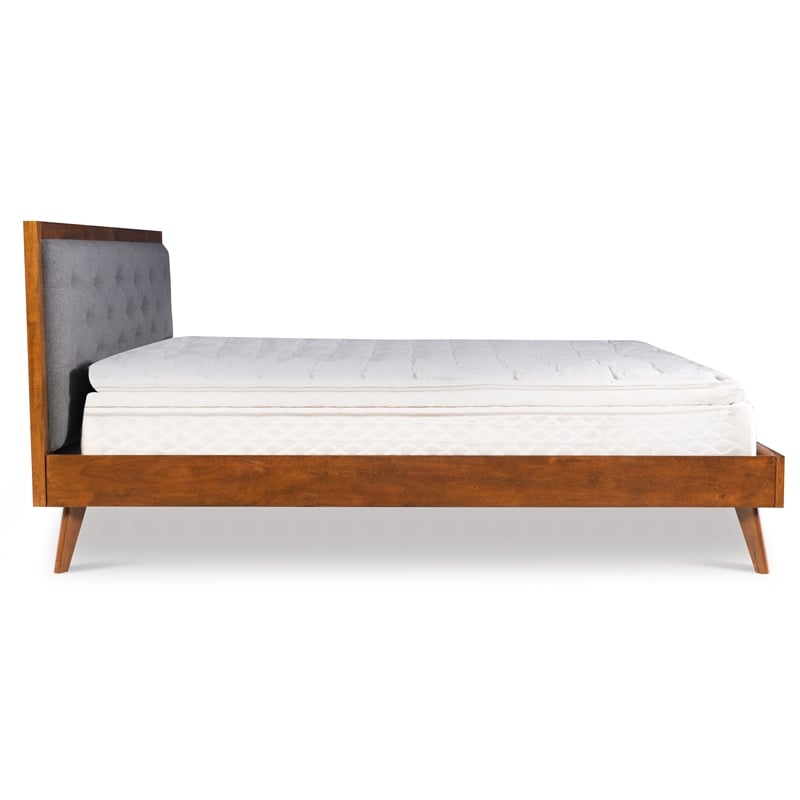 Linon Moore Mid Century Upholstered Platform King Bed Frame in Brown Wood