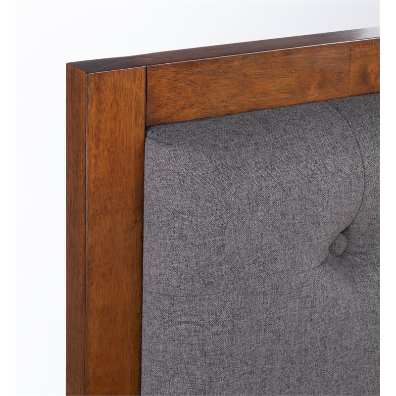 Linon Moore Mid Century Upholstered Platform King Bed Frame in Brown Wood