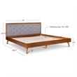 Linon Moore Mid Century Upholstered Platform King Bed Frame in Brown Wood