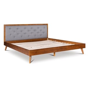 Linon Moore Mid Century Upholstered Platform King Bed Frame in Brown Wood
