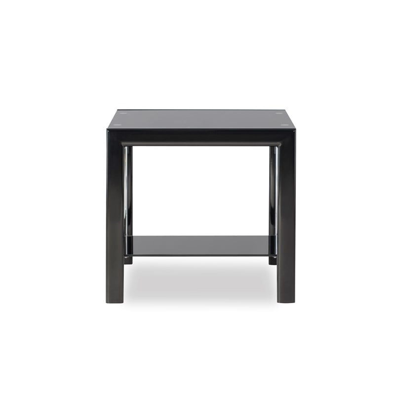 Linon Dart Steel End Table Top and Bottom Glass Shelves in Glossy Black