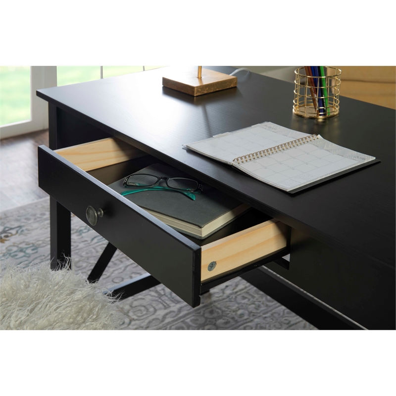 Linon Dalton Pine Wood One Drawer Laptop Desk in Black