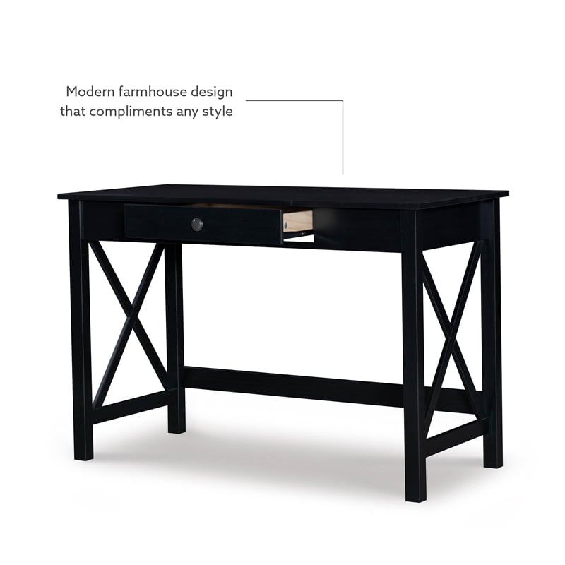 Linon Dalton Pine Wood One Drawer Laptop Desk in Black