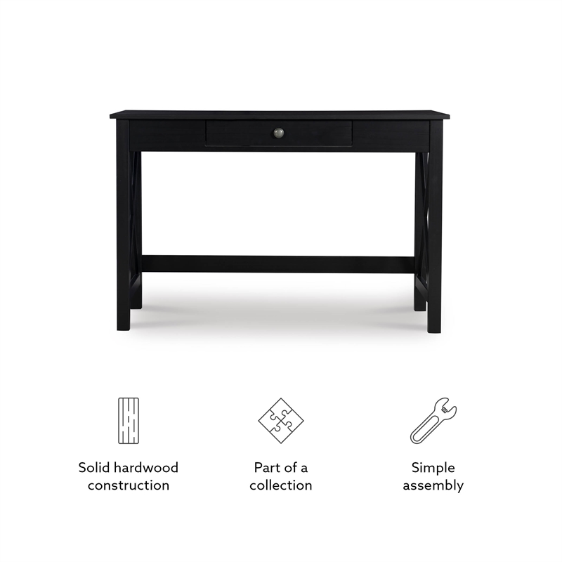 Linon Dalton Pine Wood One Drawer Laptop Desk in Black