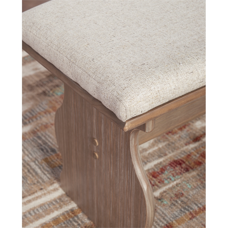 Linon Natasha Corner Nook Dining Set Neutral Upholstered Seats in Natural Wood