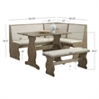 Linon Natasha Corner Nook Dining Set Neutral Upholstered Seats in Natural Wood