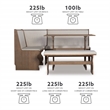 Linon Natasha Corner Nook Dining Set Neutral Upholstered Seats in Natural Wood