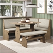 Linon Natasha Corner Nook Dining Set Neutral Upholstered Seats in Natural Wood