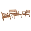 Linon Cooper Outdoor 4 Piece Wood Chat Set with Orange Cushions in Acorn Brown