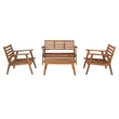 Linon Cooper Outdoor 4 Piece Wood Chat Set with Orange Cushions in Acorn Brown