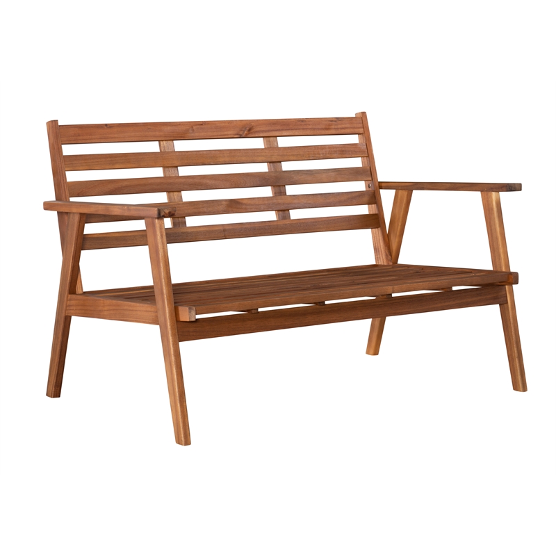 Linon Cooper Outdoor 4 Piece Wood Chat Set with Orange Cushions in Acorn Brown