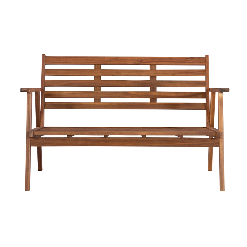 Linon Cooper Outdoor 4 Piece Wood Chat Set with Orange Cushions in Acorn Brown