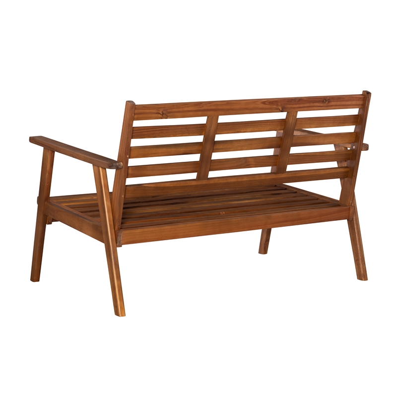 Linon Cooper Outdoor 4 Piece Wood Chat Set with Orange Cushions in Acorn Brown