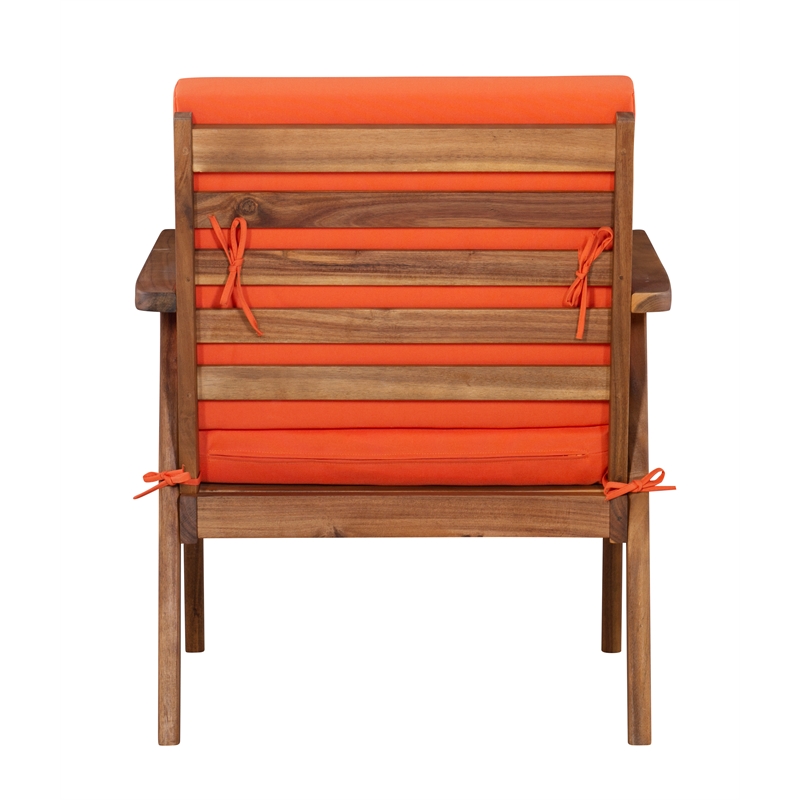 Linon Cooper Outdoor 4 Piece Wood Chat Set with Orange Cushions in Acorn Brown