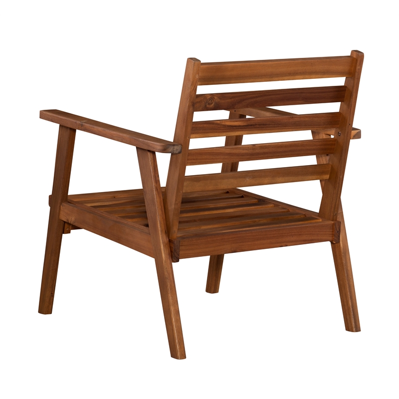 Linon Cooper Outdoor 4 Piece Wood Chat Set with Orange Cushions in Acorn Brown