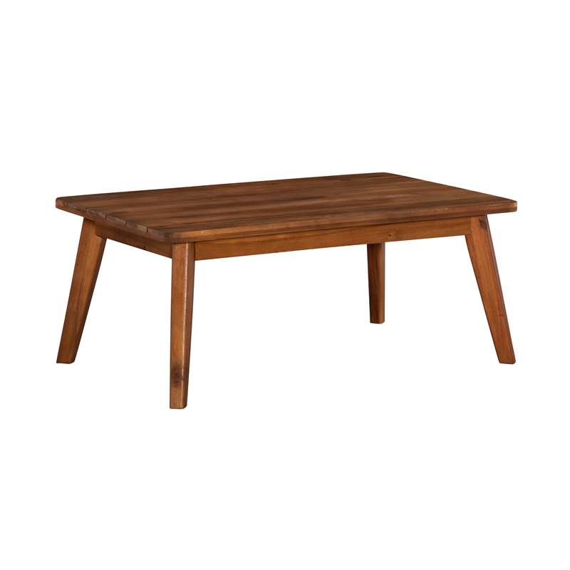 Linon Cooper Outdoor 4 Piece Wood Chat Set with Orange Cushions in Acorn Brown