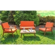 Linon Cooper Outdoor 4 Piece Wood Chat Set with Orange Cushions in Acorn Brown