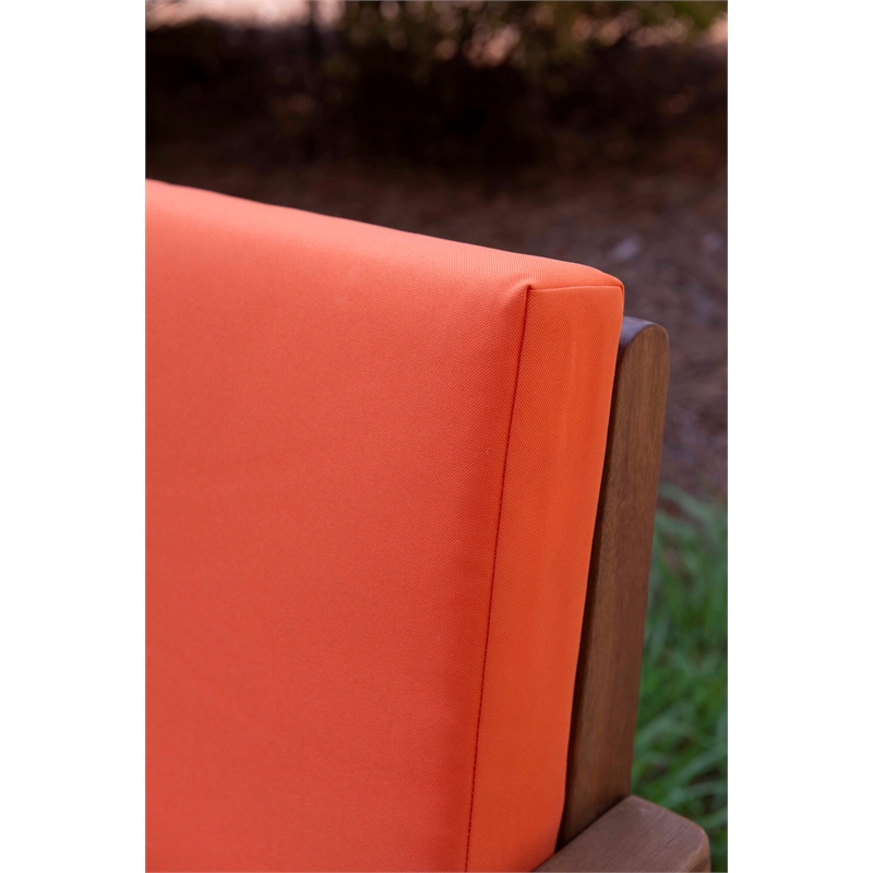 Linon Cooper Outdoor 4 Piece Wood Chat Set with Orange Cushions in Acorn Brown