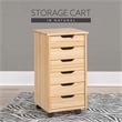Linon Callie Six Drawer Rolling Storage Cart in Natural Brown Wood