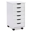 Linon Callie Six Drawer Rolling Storage Cart in White Wash Wood