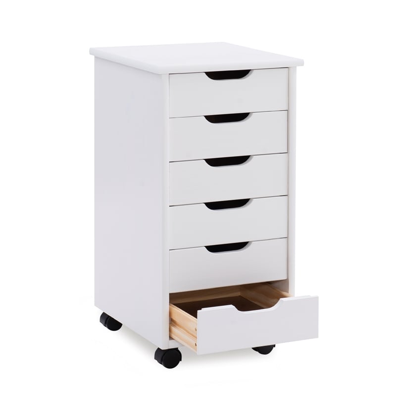 Linon Callie Six Drawer Rolling Storage Cart in White Wash Wood