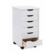 Linon Callie Six Drawer Rolling Storage Cart in White Wash Wood