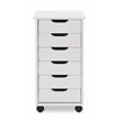 Linon Callie Six Drawer Rolling Storage Cart in White Wash Wood