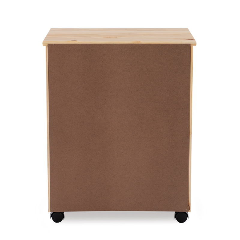 Linon Callie Six Drawer Wide Rolling Cart in Natural Stained Wood