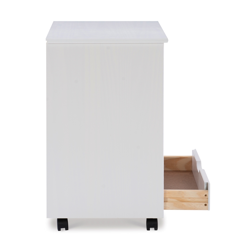 Linon Callie Six Drawer Wide Wood Rolling Cart in White Wash