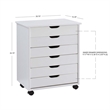 Linon Callie Six Drawer Wide Rolling Cart in White Wash Wood
