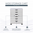 Linon Callie Six Drawer Wide Rolling Cart in White Wash Wood