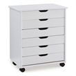 Linon Callie Six Drawer Wide Rolling Cart in White Wash Wood