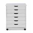 Linon Callie Six Drawer Wide Rolling Cart in White Wash Wood