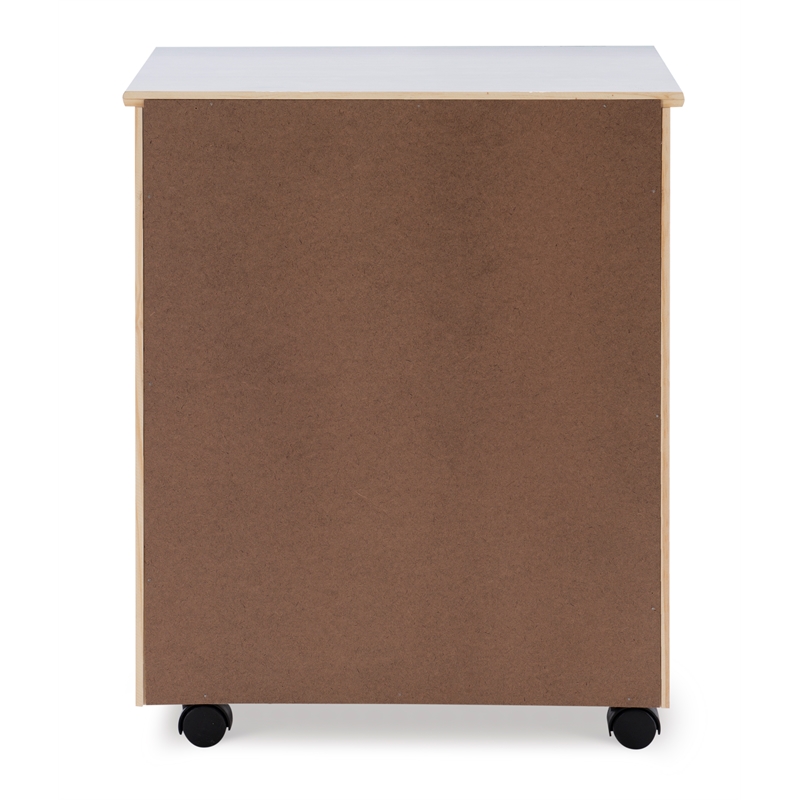 Linon Callie Six Drawer Wide Rolling Cart in White Wash Wood