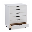 Linon Callie Six Drawer Wide Rolling Cart in White Wash Wood