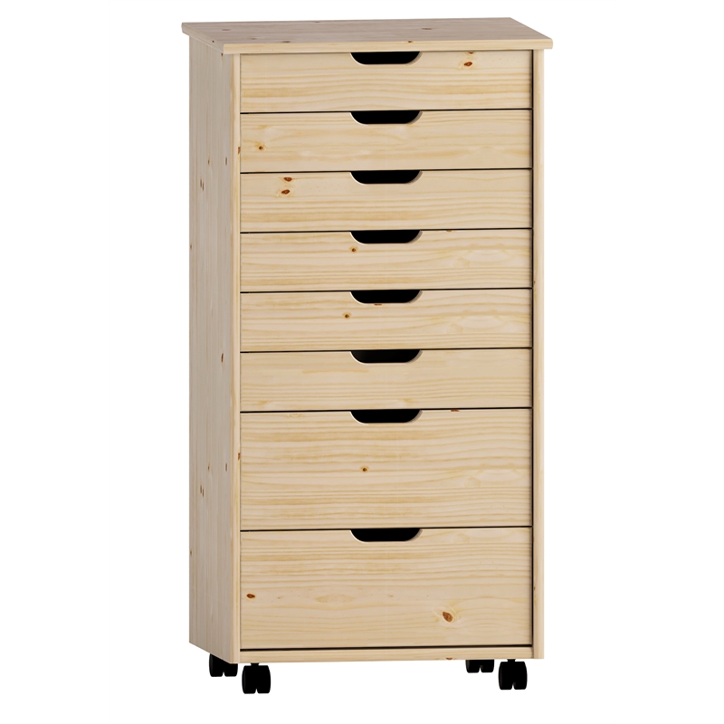 Linon Callie Eight Drawer Wood Rolling Storage Cart In Natural
