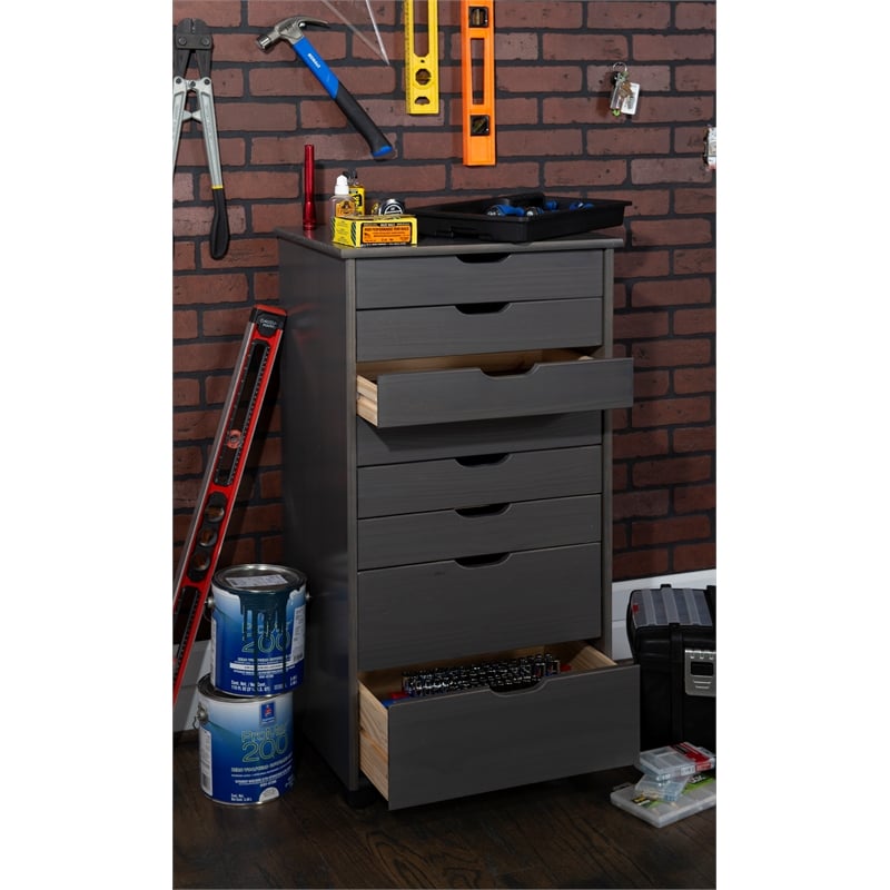Linon Callie Eight Drawer Rolling Storage Cart in Gray Wood