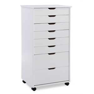 Linon Callie Eight Drawer Wood Rolling Storage Cart in White Wash