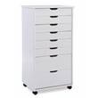 Linon Callie Eight Drawer Rolling Storage Cart in White Wash Wood