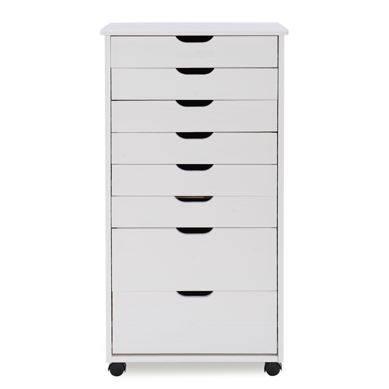 Linon Callie Eight Drawer Wood Rolling Storage Cart in White Wash ...