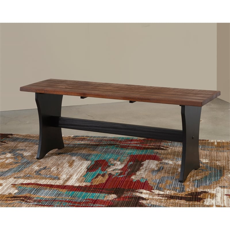 Linon Jackie Solid Wood Rustic Dining Nook Set with Storage in Black and Walnut