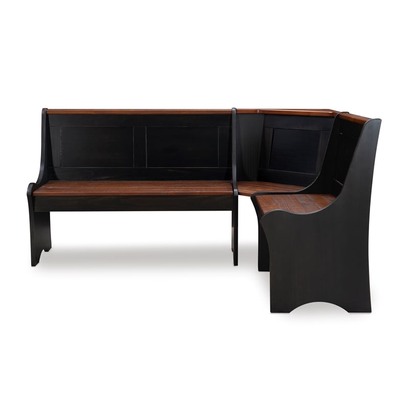 Linon Jackie Solid Wood Rustic Dining Nook Set with Storage in Black and Walnut