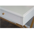 Linon Campaign Two Drawer Desk Gold Metal Criss Cross Legs Top in White Wood