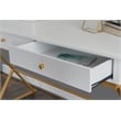 Linon Campaign Two Drawer Desk Gold Metal Criss Cross Legs Top in White Wood