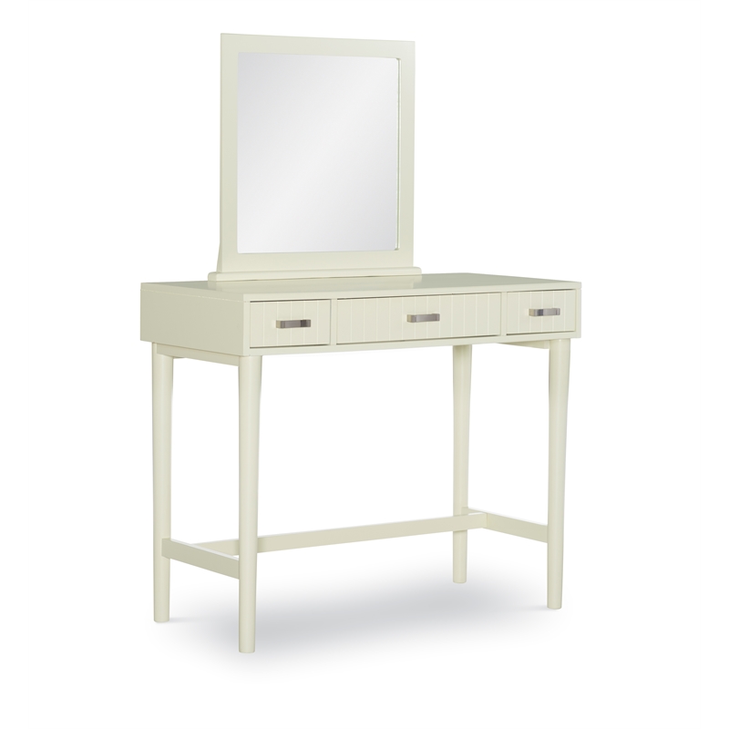 Linon Garbo Mirrored Vanity 3 Drawers Green Upholstered Stool in Cream Wood