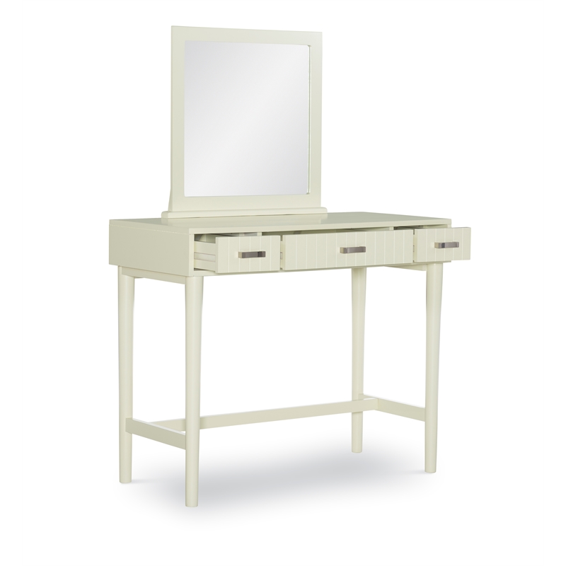Linon Garbo Mirrored Vanity 3 Drawers Green Upholstered Stool in Cream Wood