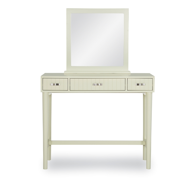 Linon Garbo Mirrored Vanity 3 Drawers Green Upholstered Stool in Cream Wood